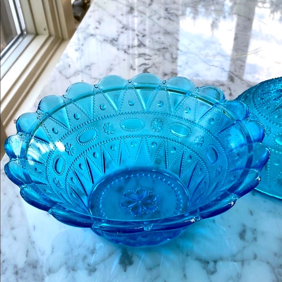 Kemper Wheaton • Blue Glass Lidded Bowl • Depression Glass - Picture 5 of 5